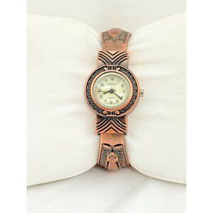 Geneva Copper Tone Cuff Watch w/ Native-Inspired Etched Design - New Battery